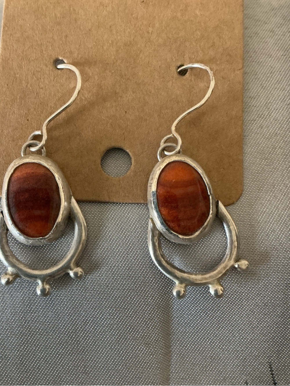 Silver Drop Earrings with Spiny Oyster Oval Stones